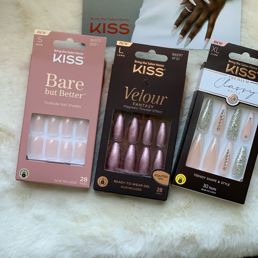 NIB Kiss Nails. Buy Individual or Buy all 3. Sizes:Short, Long, or XLong Presson